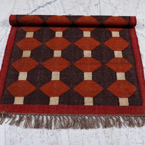 Kilim Rug, Handgeweven, Wol en Jute Rug Handgemaakt, Kilim Dhurrie Rug, Traditionele Indiase Jute Area Rug afbeelding 7