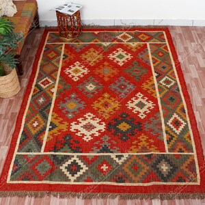 Tappeto Kilim in iuta di lana fatto a mano: tappeto vintage Boho Area, 5x8