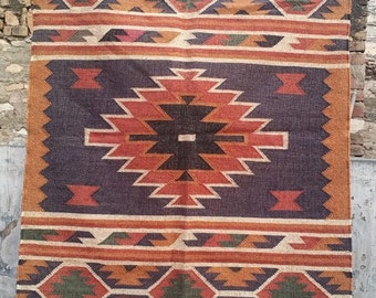 Alfombra de lana y yute hecha a mano, alfombra Kilim Dhurrie, ALFOMBRAS DE YUTE tradicionales indias/LANA, tamaño personalizado disponible