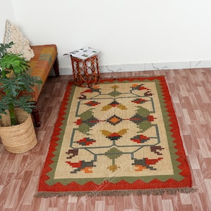 Handmade Wool Jute Kilim Rug, Handwoven Wool Jute Rug, Kilim Jute Rug, Flatweave Rug, Bohemian Rug, Indian Dhurrie Rug