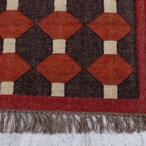 Alfombra Kilim, tejida a mano, alfombra de lana y yute hecha a mano, alfombra Kilim Dhurrie, alfombra tradicional de la zona de yute indio imagen 1