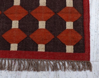 Kilim Rug, Handwoven, Wool and Jute Rug Handmade, Kilim Dhurrie Rug, Traditional Indian Jute Area Rug