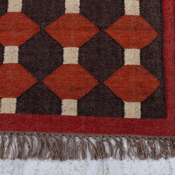 Wool and Jute Rug Handmade, Kilim Dhurrie Rug, Traditional Indian/WOOL JUTE RUGS, Kilim Wool and Jute Rug Handmade Kilim Dhurrie Rug