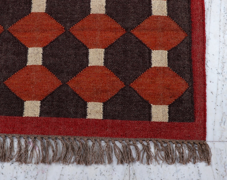 Kilim Rug, Handwoven, Wool and Jute Rug Handmade, Kilim Dhurrie Rug, Traditional Indian Jute Area Rug image 1