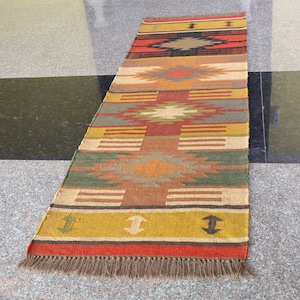 Aztec Rug, Living/Dinning Room Runner, Handmade Wool Jute Runner Rug, Accent Rug, Outdoor Rug Indoor Rug, Living Room Rug