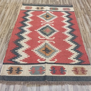 Handmade Wool Jute Rug, Navajo Kilim Rug, Aztec Rug, Accent Rug, Outdoor Rug/Indoor Rug, Living/Dinning Room 3X5 Ft Navajo
