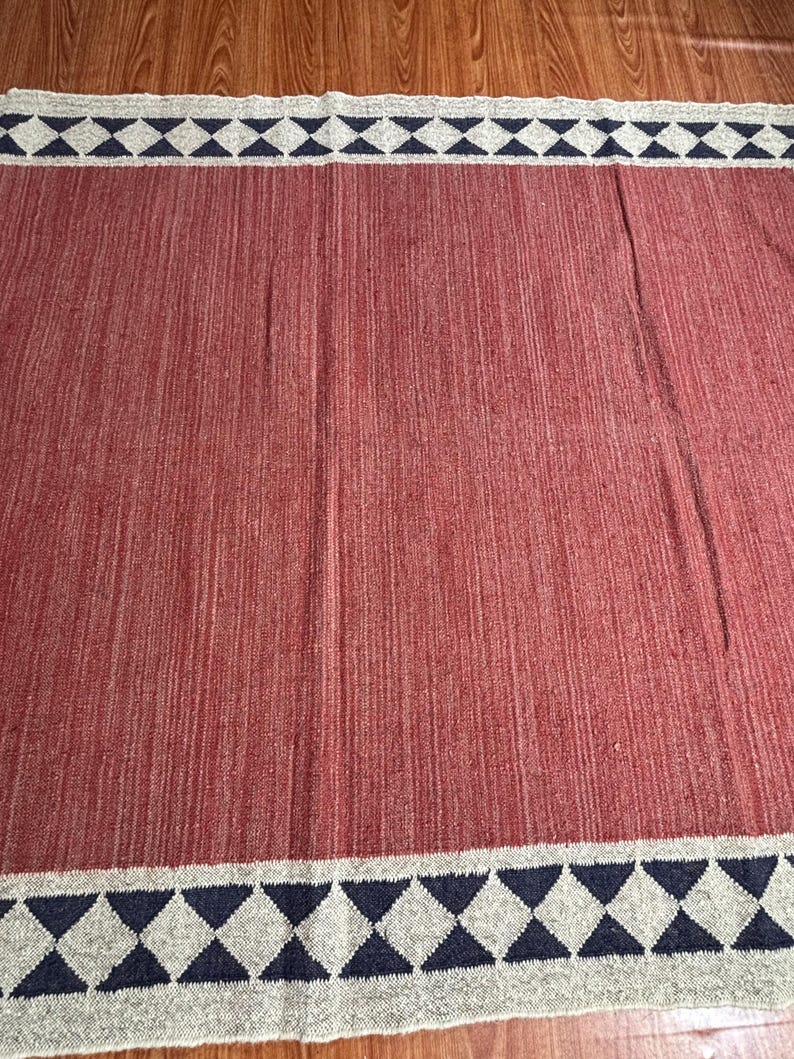 Red Woven Rug Handmade Red Wool Jute Kilim Rug, Aztec Navajo Design, 8x10 Ft - Etsy