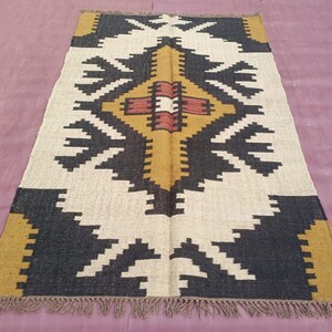 Wool Jute Kilim Rug, Home Decor Rugs, Coustme Size Wool Rug, Vintage Area Rug, Boho Decor Rug, Handmade Wool Jute Rug