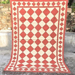 Wool And Jute Rug, Red Color /Traditional Indian Kilim Rug/Hand Woven Wool kilim Rug For High Traffic Area /Vintage Kilim Rug, 9x12 Feet