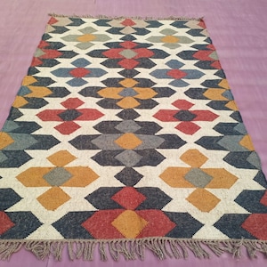Handwoven Wool Jute Kilim Rug, Wool Jute Rug, Kilim Jute Rug, Flatweave Rug, Bohemian Rug, Indian Dhurrie Rug, Navajo Kilim Rug, Custom Rug