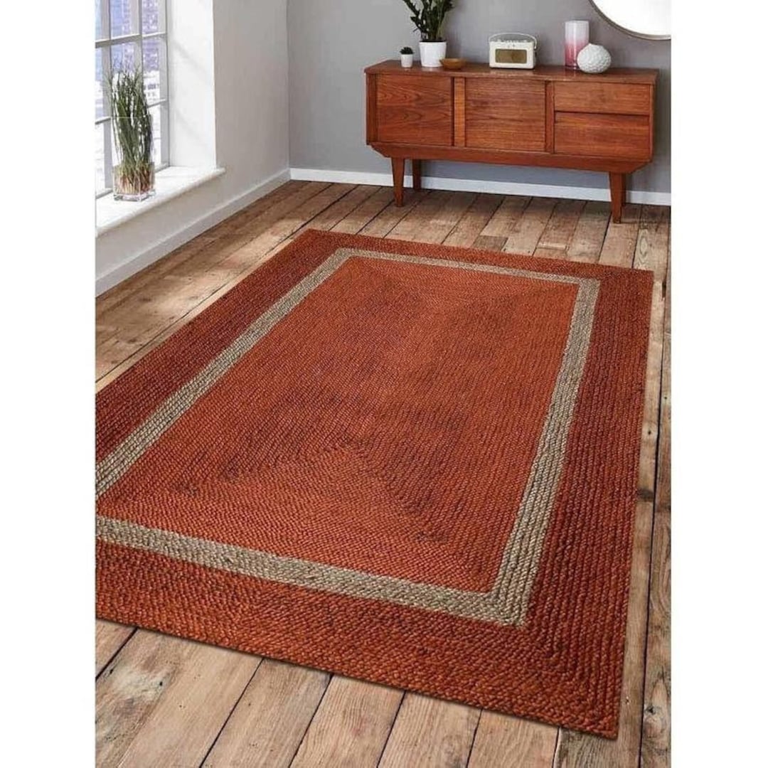 Handmade Orange Jute Braided Rug: Bohemian Runner, Eco Friendly - Etsy