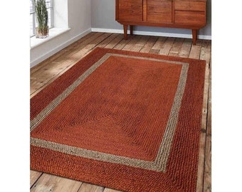 Handmade Orange Jute Braided Rug: Bohemian Runner, Eco Friendly