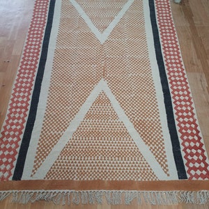 Hand Block Print Cotton Rug Dhurrie, Indian Boho Rug, Rugs for Living Room, Outdoor Rug, Kitchen Rug, Navajo Rug 8x10, 9x12 Ft Rug