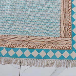 Boho Handwoven Block Printed Flatweave Cotton Rug, Bohemian Nordic Rug. Sizes- 5X8,6X9,8X10,9X12.Durrie