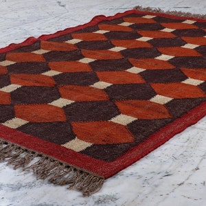 Kelim Teppich, Handgewebter, Woll und Jute Teppich Handgemacht, Kilim Dhurrie Teppich, Traditioneller indischer Juteteppich Bild 5