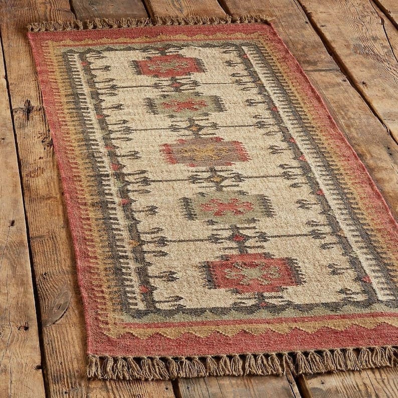 ALFOMBRAS DE YUTE DE LANA tradicionales de la India, 4x6, 5x8, 6x9, 8x10, 9x12 Ft Kilim Rugs, Alfombras de yute de lana tejidas a mano, Alfombra Kilim Dhurrie hecha a mano imagen 3