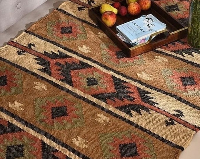 Handmade Navajo Kilim Rug: Wool & Jute, Hand Loomed