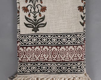 Organic Block Printed Throw | Cotton Throw Blanket Throws For Couches Boho Blue Palm Tree