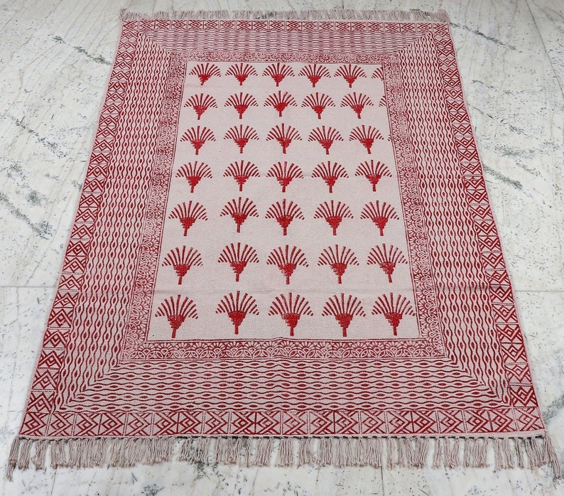 Rug,Indian Rug, Block Print Rug, Cotton Rug ,Navajo Rug, Kilim Rug, Outdoor, Indoor Rug, Garden Rug image 1