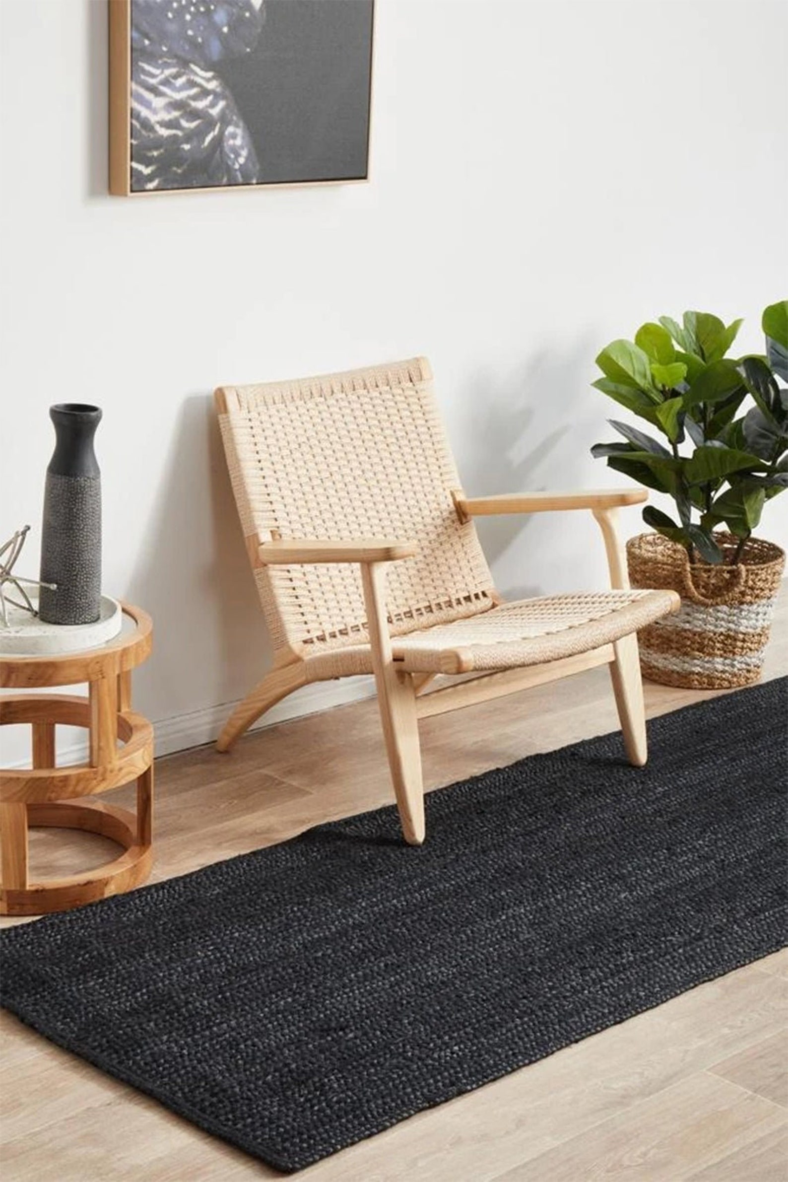 Black Jute Runner Rug Hallway Runner Bedside Runner Rug Etsy