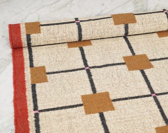 Geometric Wool Jute Traditional Rug - Handmade Vintage Rug, Navajo Geometric Pattern Jute Rug - Handwoven Rug for Living Room / Bedroom Rug