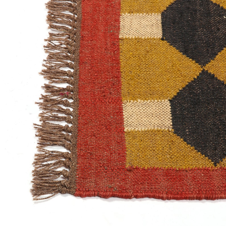 Kelim Teppich, Handgewebter, Woll und Jute Teppich Handgemacht, Kilim Dhurrie Teppich, Traditioneller indischer Juteteppich Bild 10