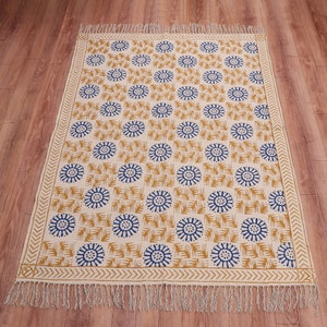 Indian Hand Block Printed Rug Cotton Rug Patio Rug/Kitchen Rug/Dining Room Rug/Living Room Rug/Runner Rug/Living Room Rug