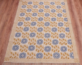 Indian Hand Block Printed Rug Cotton Rug Patio Rug/Kitchen Rug/Dining Room Rug/Living Room Rug/Runner Rug/Living Room Rug