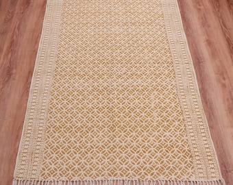 Indian Dhurrie | Hand Block printed Floor Rug, Handmade Rug, Indian Dhurrie rug, Cotton Rug, Area Rug, Aztec Rug