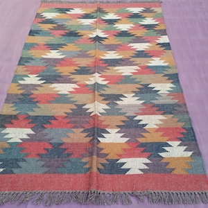 Kilim Rug,Handwoven,Wool Jute Rug Handmade,Kilim Dhurrie Rug,boho rug,Traditional Indian/WOOL JUTE RUGS 4x6,5x8,6x9,8x10,9x12 Ft