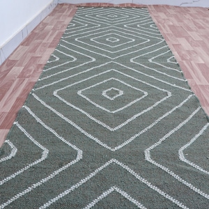 Handwoven Kilim Runner Rug: Wool & Jute Bohemian Stair Decor