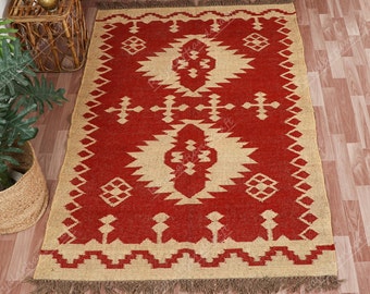 4x6, 5x8, 6x9, 8x10, 9x12 Ft Kilim Rug, Handgeweven, Wol en Jute Rug Handgemaakt, Kilim Dhurrie Rug, Traditionele Indiase/WOL JUTE TAPIJTEN