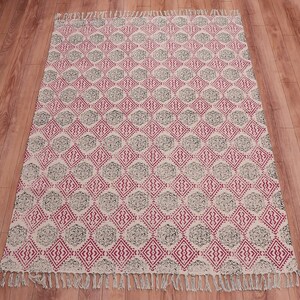 Hand Block Print Cotton Rug/ Dining Room/ Hadloom/ Living Room/ Runner/ Turkish/ Bedroom/ Indian Rug