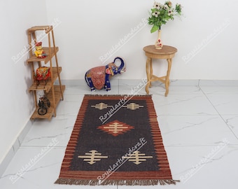 Wol jute kelim tapijt, handgeweven wollen jute tapijt, kelim jute tapijt, flatweave tapijt, Boho tapijt, Indiase Dhurrie tapijt, Navajo kelim tapijt, aangepast tapijt