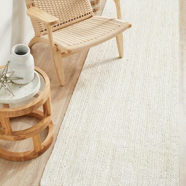 White Braided Jute Runner Rug/Hallway Runner Rug/Bedside Runner Rug/Jute Rug/Outdoor Rug/Customize in Any Size