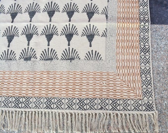 Hand Block printed Floor Rug, Handmade Rug, Indian Dhurrie rug, Cotton Rug, Area Rug, Aztec Rug