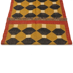 Kilim Rug, Handgeweven, Wol en Jute Rug Handgemaakt, Kilim Dhurrie Rug, Traditionele Indiase Jute Area Rug afbeelding 9