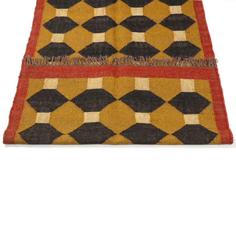 Kilim Rug, Handwoven, Wool and Jute Rug Handmade, Kilim Dhurrie Rug, Traditional Indian Jute Area Rug image 9