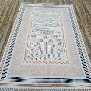 Hand Block Printed Cotton Dhurrie Rug: Aztec Area Rug