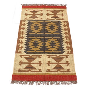 Handmade Wool Jute Rug, Navajo Kilim Rug, Aztec Rug, Accent Rug, Outdoor Rug/Indoor Rug, Living/Dinning Room 3X5 Ft navajo
