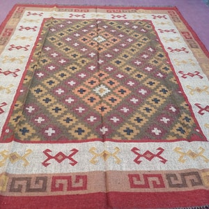 4x6 , 5x8 , 6x9 , 8x10, 9x12 Ft Kilim Rug, Handwoven, Wool and Jute Rug Handmade, Kilim Dhurrie Rug, Traditional Indian/WOOL JUTE RUGS