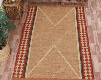 Traditional Indian WOOL JUTE RUGS, 4x6, 5x8, 6x9, 8x10, 9x12 Ft Kilim Rugs, Handwoven Wool Jute Rugs, Handmade Kilim Dhurrie Rug