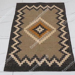 Wool Jute Kilim Rug, Handwoven, Kilim Jute Rug, Flatweave Rug, Bohemian Rug, Indian Dhurrie Rug, Navajo Kilim Rug, Custom Rug