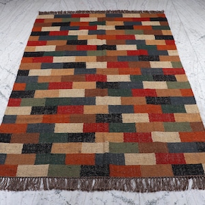 Multicolor jute Kilim Rug, Wool Jute Rug,Multicolor Area Rug, Indoor-Outdoor Rug, Kilim Rug, Hallway rug, Dinning Room Rug