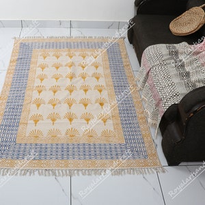 Handmade Indian Block Printed Cotton Rug - Custom Size