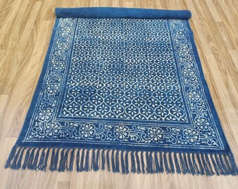 Handwoven Kilim Rug /Handmade Rug / Floor Rug / Indigo blue Cotton Rug / Indian Dhurrie Rug / Decorative Rug / Fringe Blue Area Rug