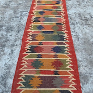 Vintage Stair Kilım Runner Rug Handmade Large Rug Wool Jute Hallway Rug Bohemian Hand Woven Boho Outdoor Stair Runner Oriental Washable Rug