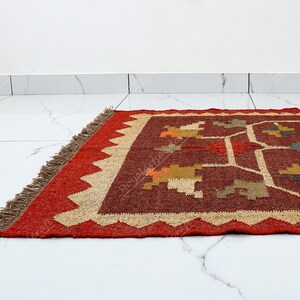 Handmade Wool Jute Kilim Rug: Traditional Indian Design image 6
