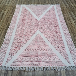 Hand Block Print Cotton Rug, Indian Boho Rug, Rugs for Living Room, Outdoor Rug, Kitchen Rug, Navajo Kilim Rug 8x10, 9x12 Ft Rug