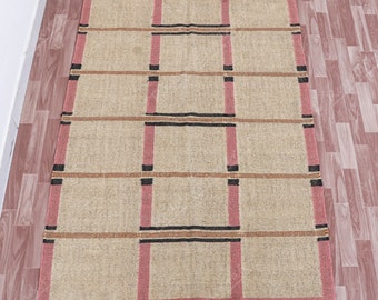 Handwoven Wool Jute Kilim Rug: Bohemian Flatweave Dhurrie